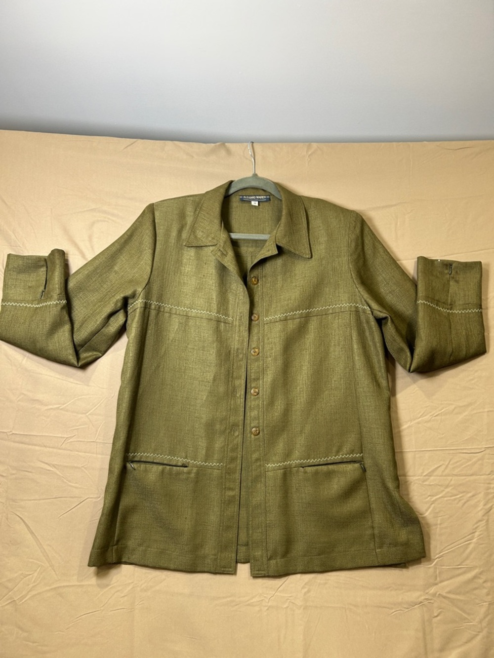 Alexand Maren Olive Green Button-Front Linen-Blend Jacket